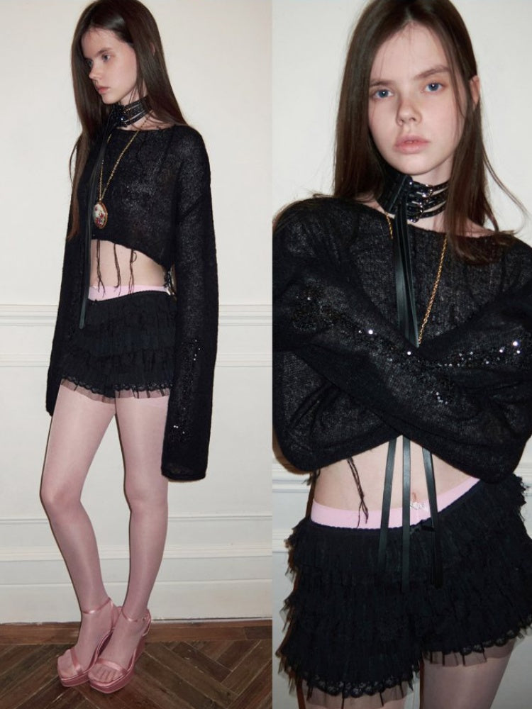 Mohair Beaded Embroidered Slightly Sheer Blouse【s0000015503】