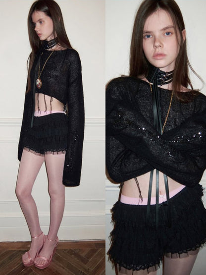 Mohair Beaded Embroidered Slightly Sheer Blouse【s0000015503】