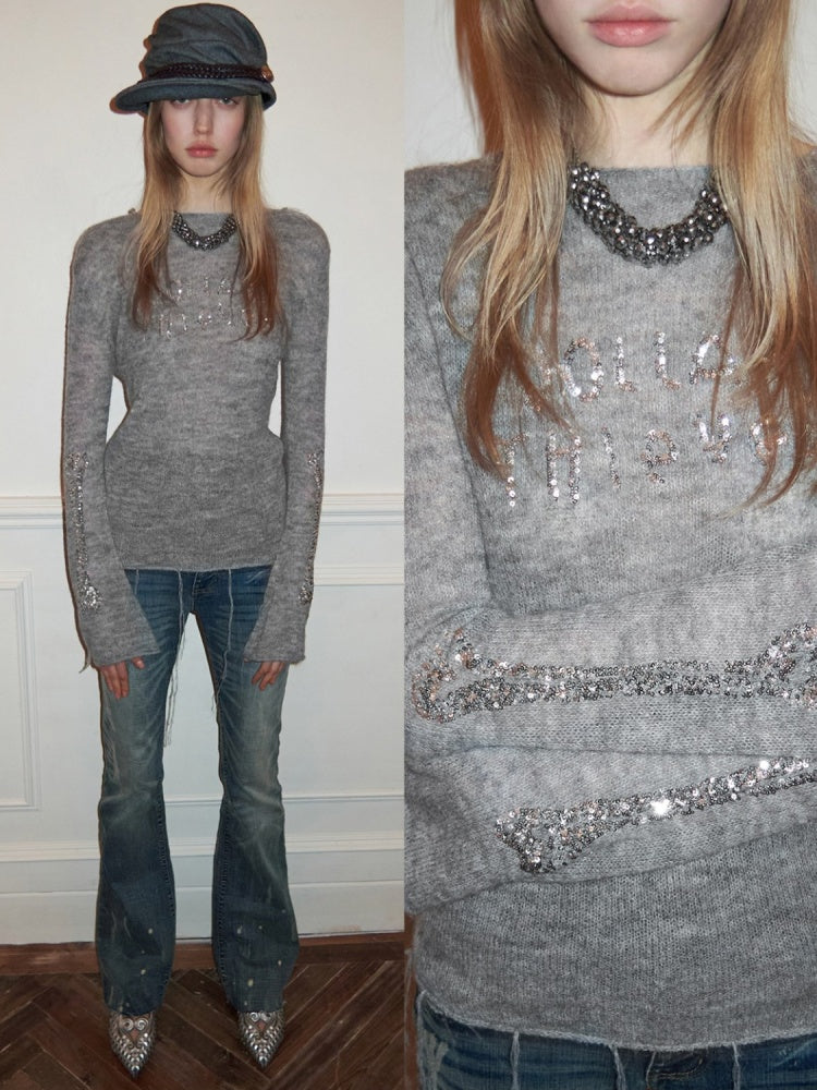 Mohair Beaded Embroidered Slightly Sheer Blouse【s0000015503】