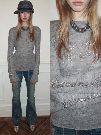 Mohair Beaded Embroidered Slightly Sheer Blouse【s0000015503】