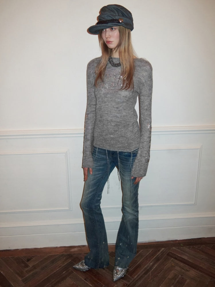 Mohair Beaded Embroidered Slightly Sheer Blouse【s0000015503】