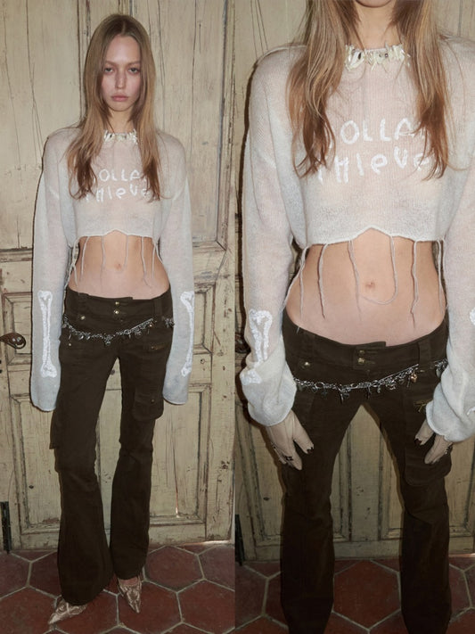Mohair Beaded Embroidered Slightly Sheer Blouse【s0000015503】