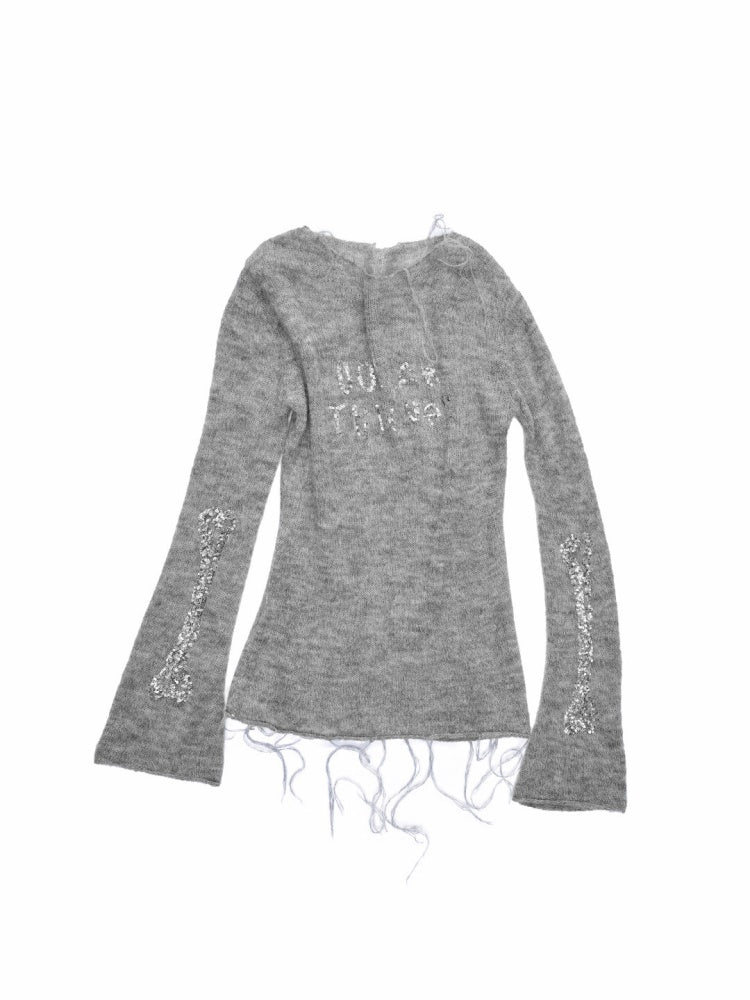Mohair Beaded Embroidered Slightly Sheer Blouse【s0000015503】