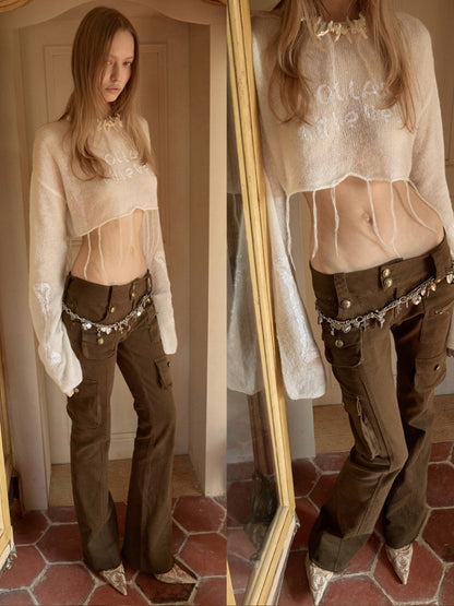 Mohair Beaded Embroidered Slightly Sheer Blouse【s0000015503】