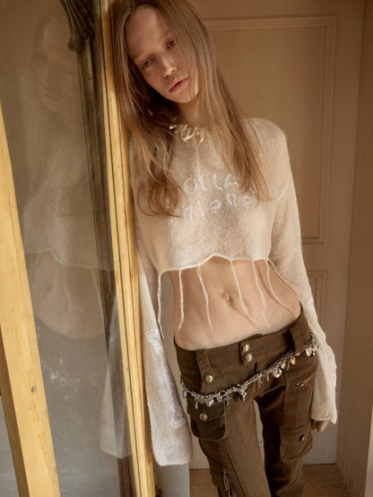 Mohair Beaded Embroidered Slightly Sheer Blouse【s0000015503】