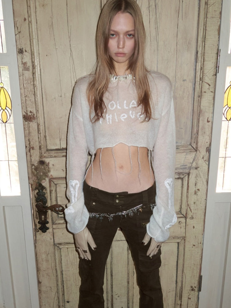 Mohair Beaded Embroidered Slightly Sheer Blouse【s0000015503】