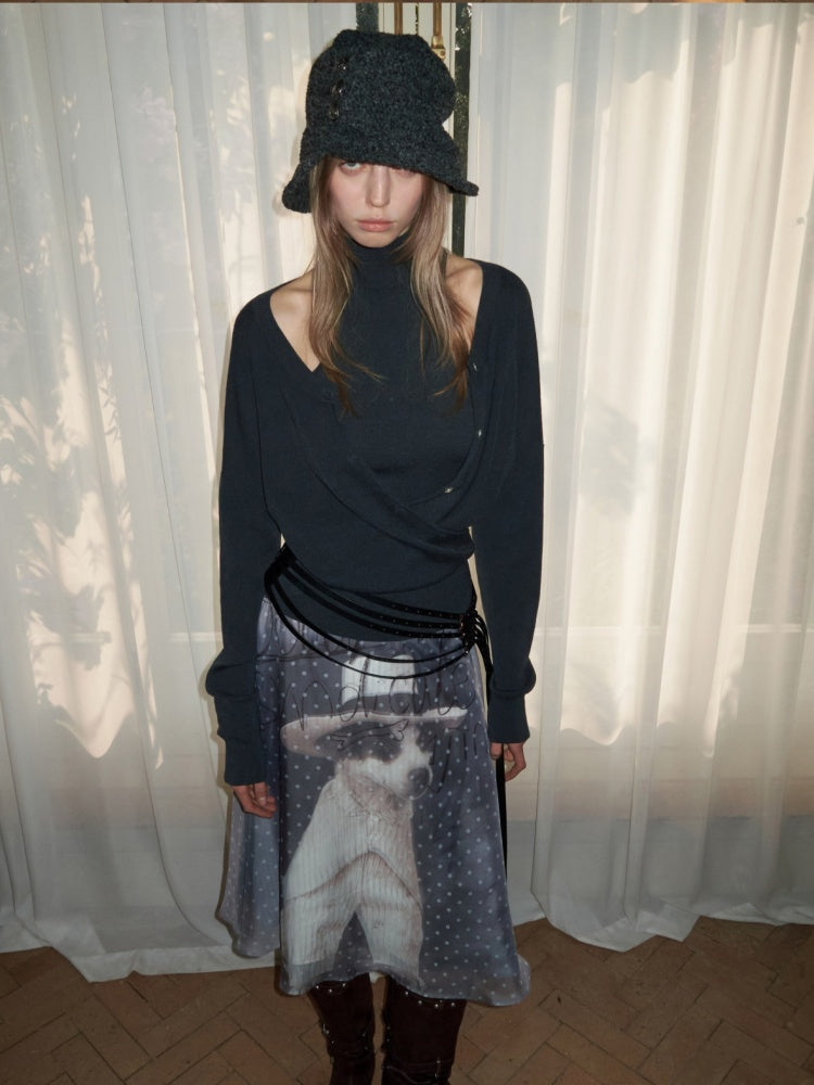 Fake Two-Piece Patchwork Lazy Little Turtle-Neck Vest Cardigan【s0000015504】
