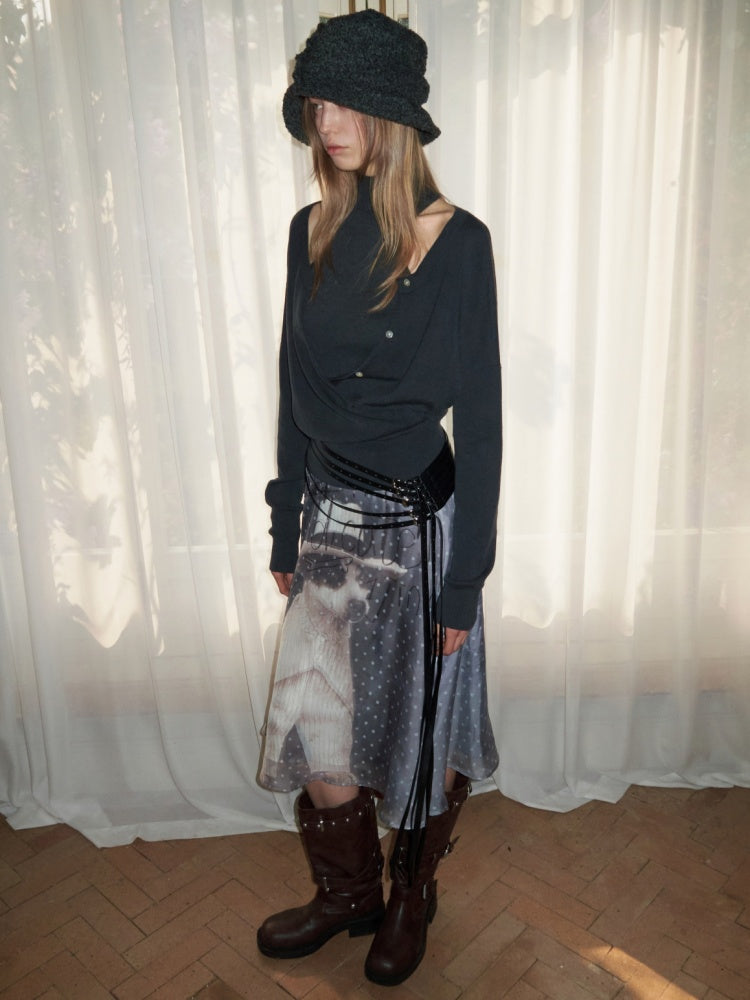 Fake Two-Piece Patchwork Lazy Little Turtle-Neck Vest Cardigan【s0000015504】