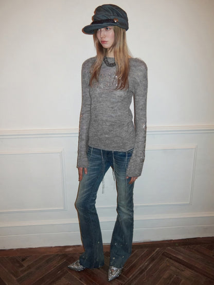 Retro Washed High-Waisted Waist Seal Irregular Brushed Bootcut Jeans【s0000015505】