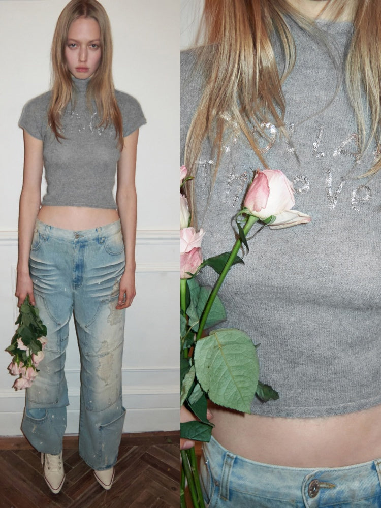 Washed Low-Rise Straight-Leg Loose Frayed Jeans【s0000015506】