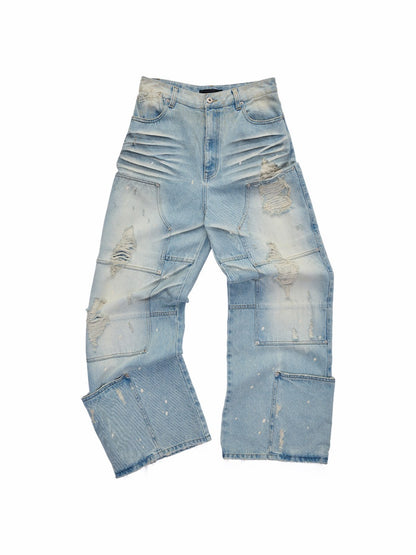 Washed Low-Rise Straight-Leg Loose Frayed Jeans【s0000015506】