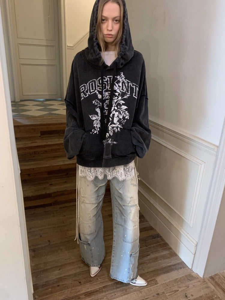 Washed Low-Rise Straight-Leg Loose Frayed Jeans【s0000015506】
