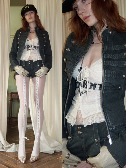 Vintage Distressed Workwear Denim Canvas Ultra Shorts Low Waist Slim Jeans【s0000015507】