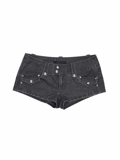 Vintage Distressed Workwear Denim Canvas Ultra Shorts Low Waist Slim Jeans【s0000015507】