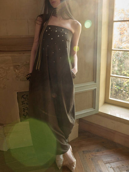 Rivet Bud Bandeau Long Skirt Drape Sleeveless Dress【s0000015509】