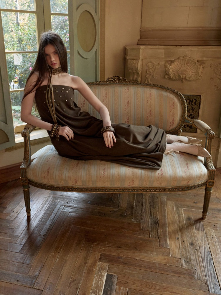 Rivet Bud Bandeau Long Skirt Drape Sleeveless Dress【s0000015509】