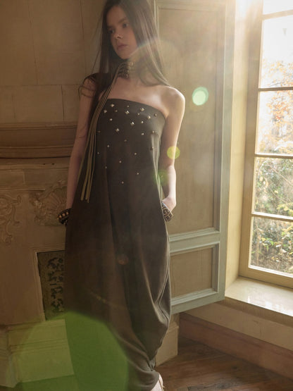 Rivet Bud Bandeau Long Skirt Drape Sleeveless Dress【s0000015509】