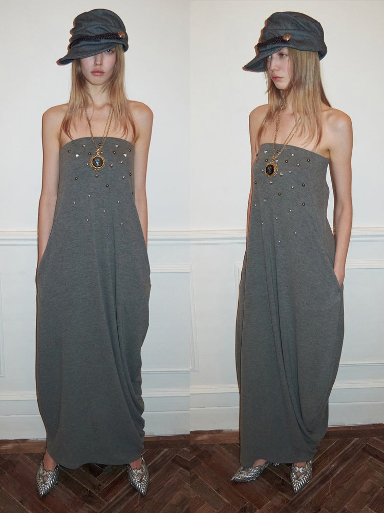 Rivet Bud Bandeau Long Skirt Drape Sleeveless Dress【s0000015509】