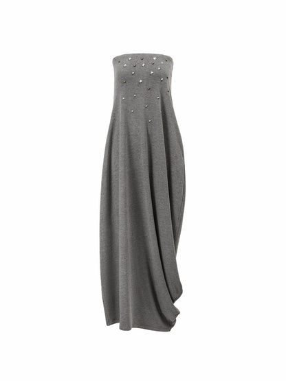 Rivet Bud Bandeau Long Skirt Drape Sleeveless Dress【s0000015509】