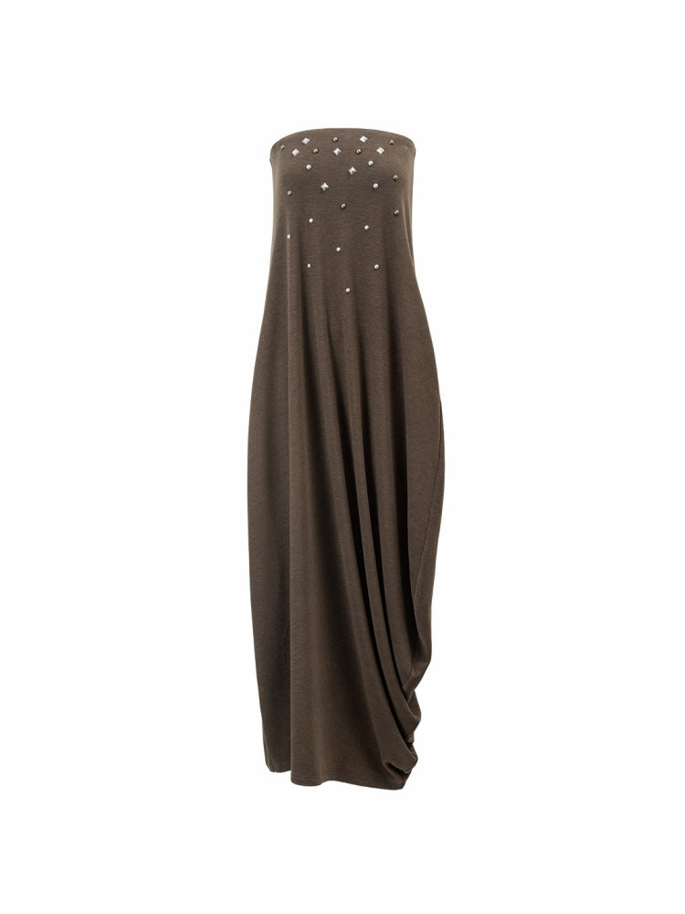 Rivet Bud Bandeau Long Skirt Drape Sleeveless Dress【s0000015509】