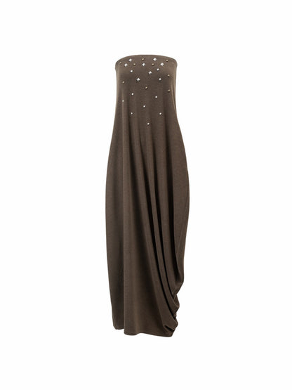 Rivet Bud Bandeau Long Skirt Drape Sleeveless Dress【s0000015509】