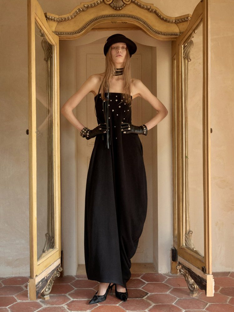 Rivet Bud Bandeau Long Skirt Drape Sleeveless Dress【s0000015509】