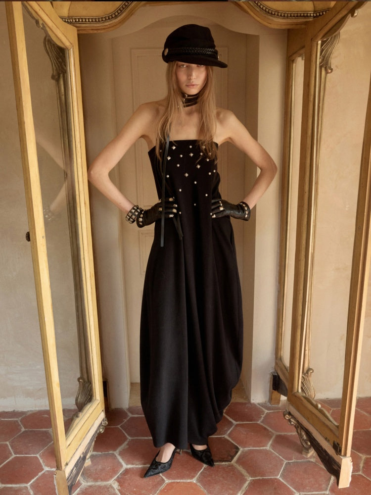 Rivet Bud Bandeau Long Skirt Drape Sleeveless Dress【s0000015509】