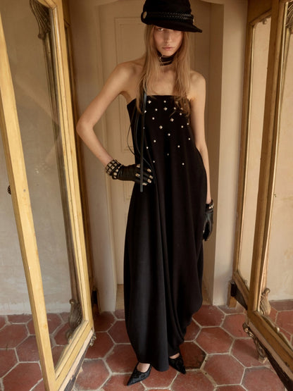 Rivet Bud Bandeau Long Skirt Drape Sleeveless Dress【s0000015509】