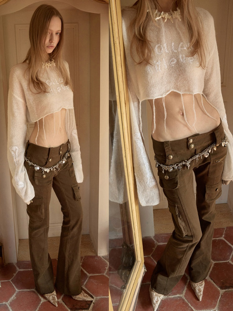 Multi-Pocket Workwear Washed Canvas Leggings Low-Rise Booth Slim Pants【s0000015510】