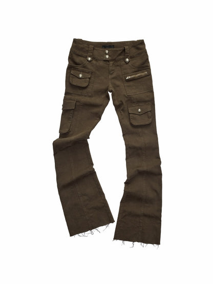 Multi-Pocket Workwear Washed Canvas Leggings Low-Rise Booth Slim Pants【s0000015510】
