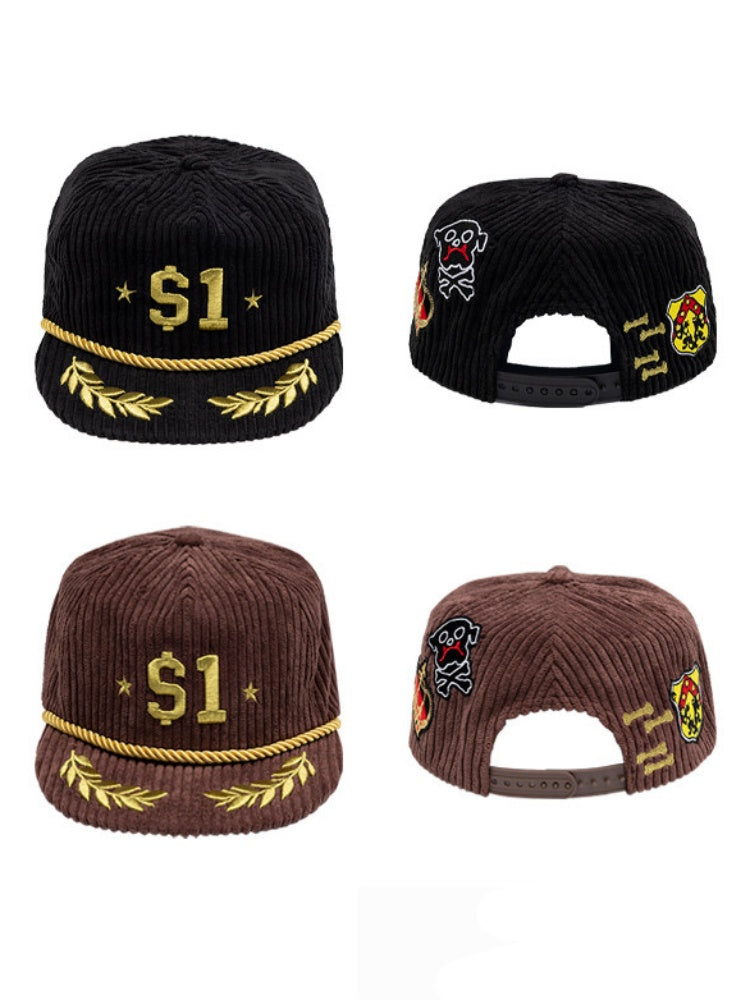Corduroy Embroidered Flat-Brim Truck Hat Street Casual Baseball Cap【s0000015511】