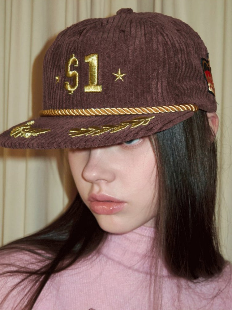 Corduroy Embroidered Flat-Brim Truck Hat Street Casual Baseball Cap【s0000015511】