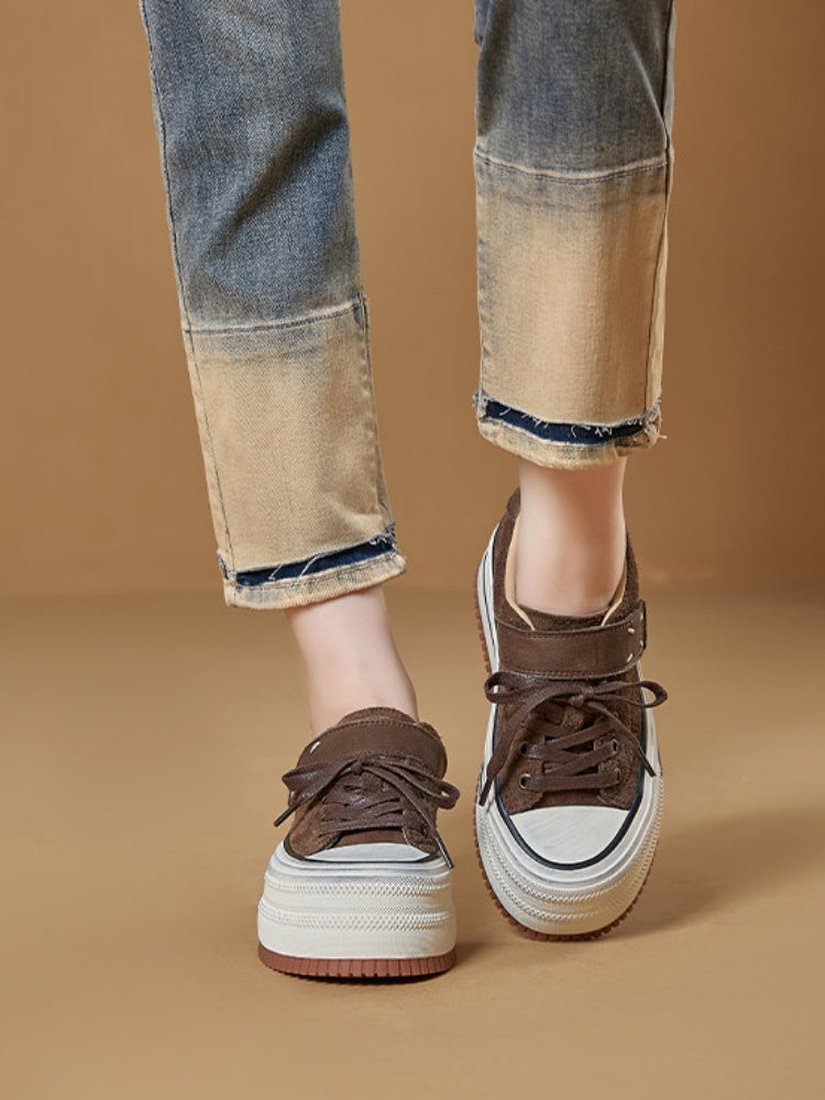 Platform Muffin Velcro Design Leather Shoes【s0000015516】