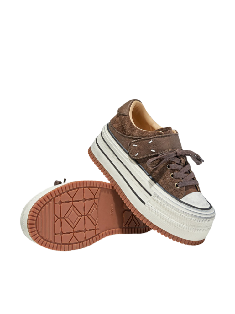Platform Muffin Velcro Design Leather Shoes【s0000015516】