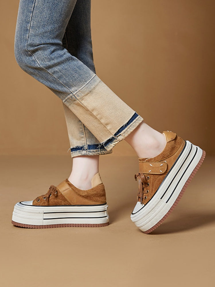 Platform Muffin Velcro Design Leather Shoes【s0000015516】