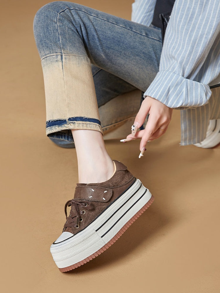 Platform Muffin Velcro Design Leather Shoes【s0000015516】