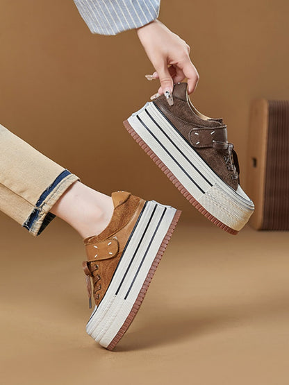 Platform Muffin Velcro Design Leather Shoes【s0000015516】
