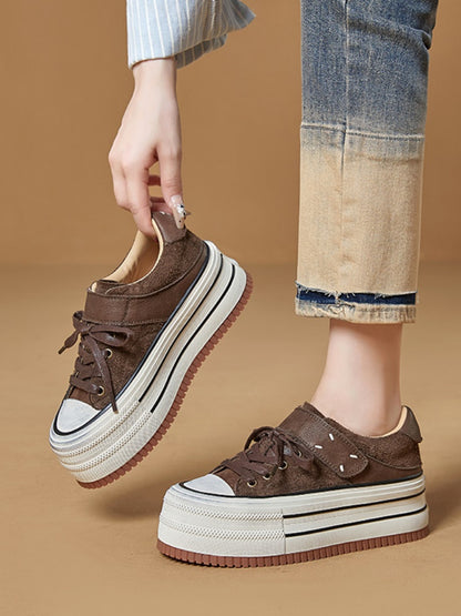 Platform Muffin Velcro Design Leather Shoes【s0000015516】