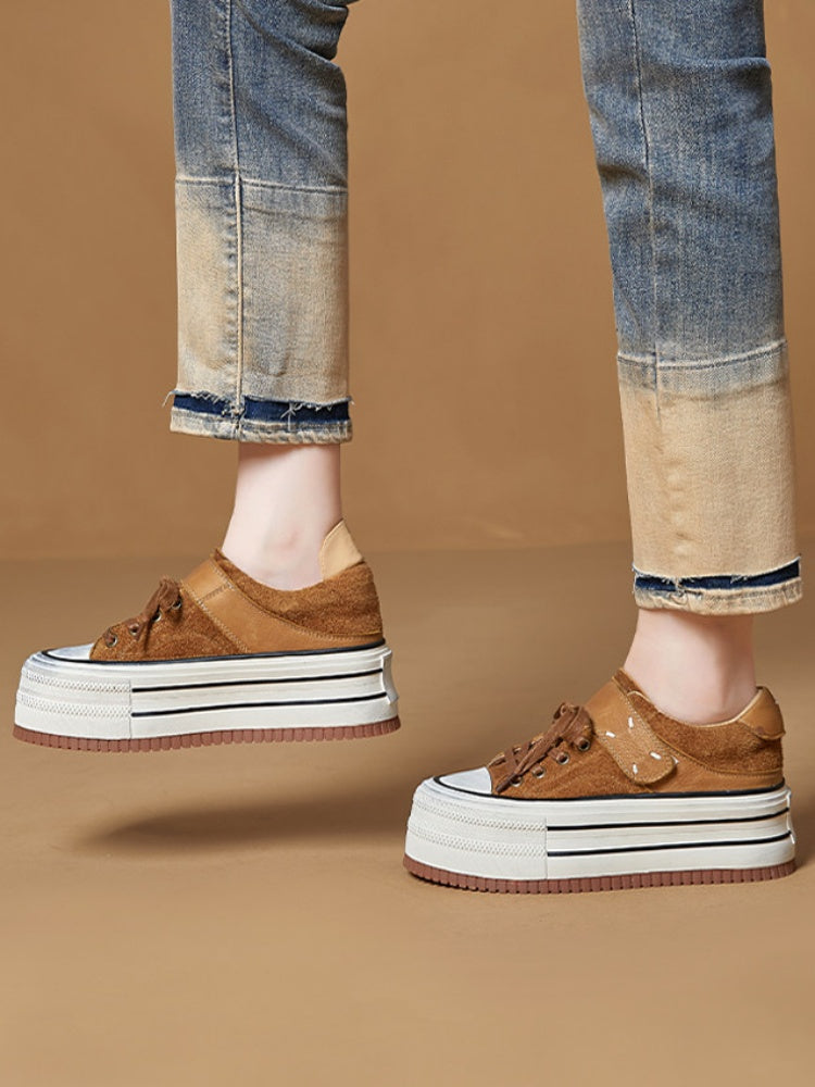 Platform Muffin Velcro Design Leather Shoes【s0000015516】
