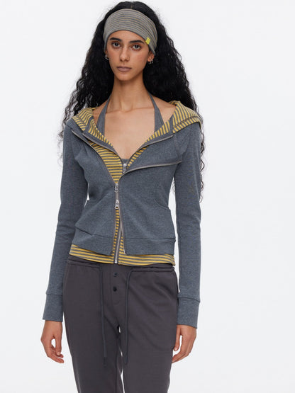 Diagonal Placket Waist Slim Sweat Shirt Jacket【s0000015532】