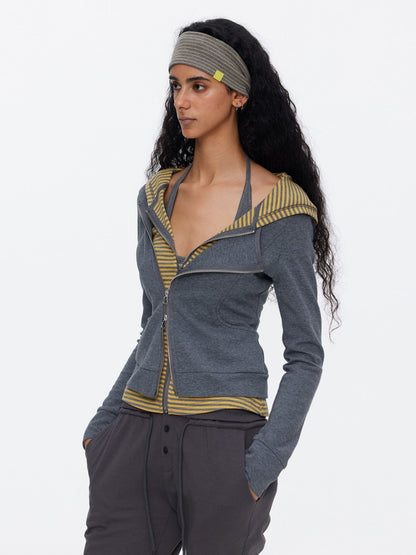 Diagonal Placket Waist Slim Sweat Shirt Jacket【s0000015532】