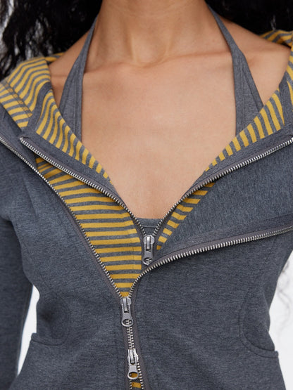 Diagonal Placket Waist Slim Sweat Shirt Jacket【s0000015532】