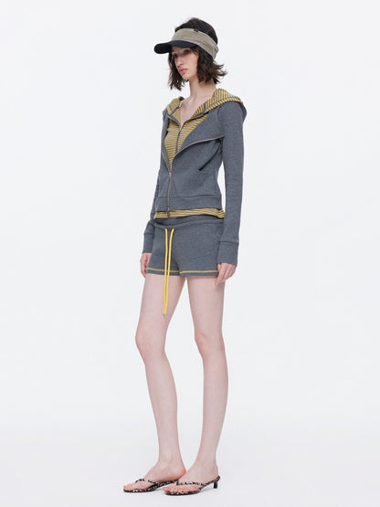 Diagonal Placket Waist Slim Sweat Shirt Jacket【s0000015532】