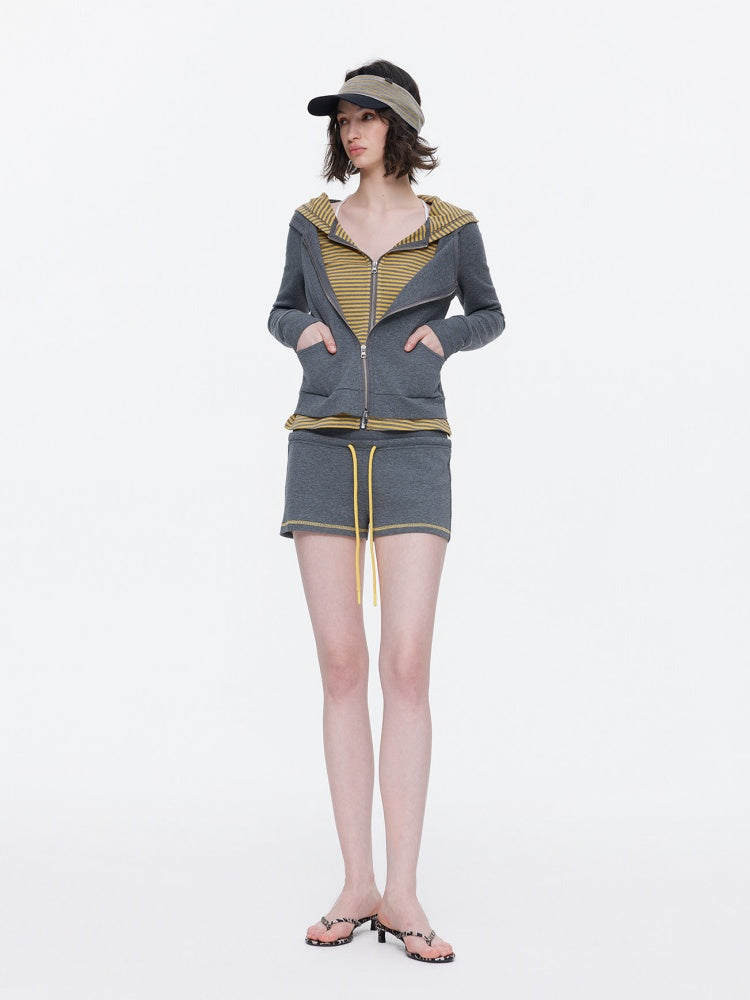 Diagonal Placket Waist Slim Sweat Shirt Jacket【s0000015532】