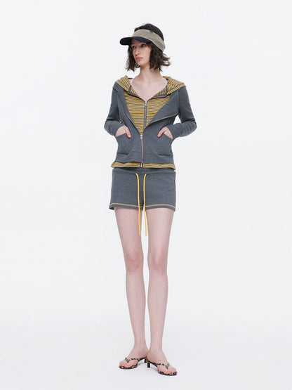 Diagonal Placket Waist Slim Sweat Shirt Jacket【s0000015532】