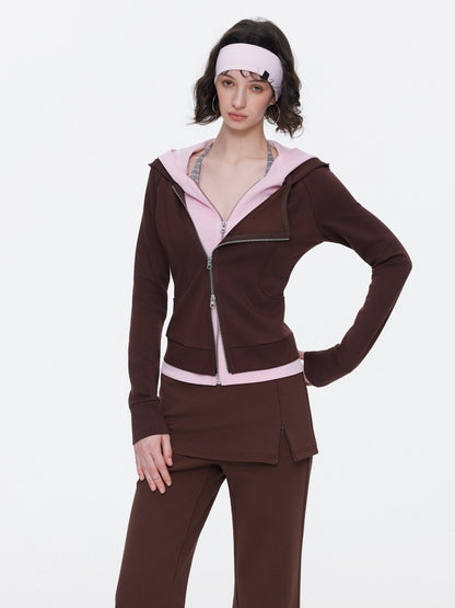 Diagonal Placket Waist Slim Sweat Shirt Jacket【s0000015532】