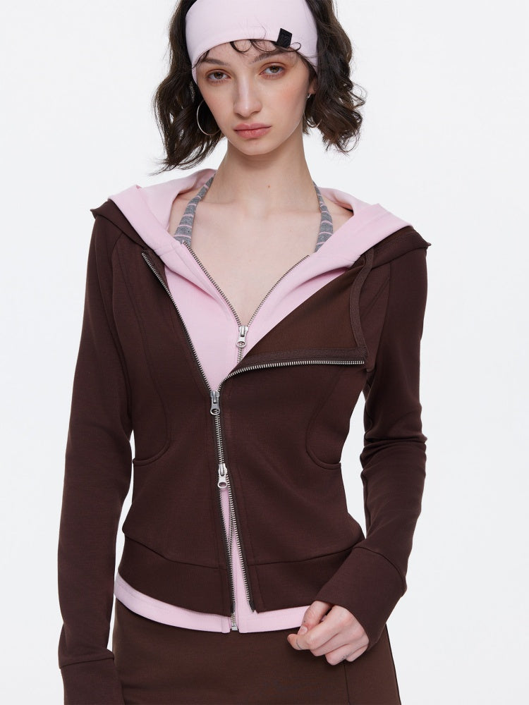 Diagonal Placket Waist Slim Sweat Shirt Jacket【s0000015532】