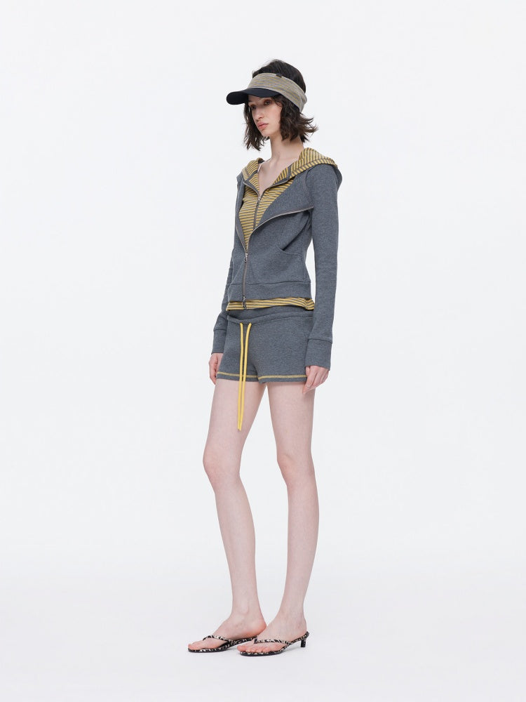 Diagonal Placket Waist Slim Sweat Shirt Jacket【s0000015532】