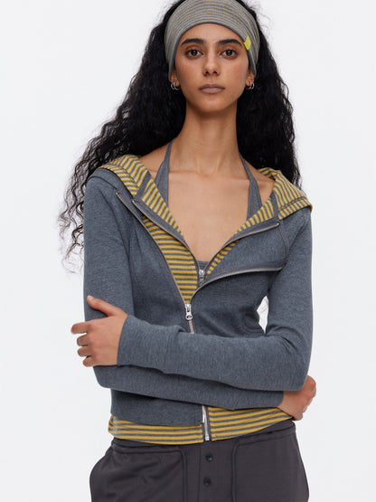 Diagonal Placket Waist Slim Sweat Shirt Jacket【s0000015532】