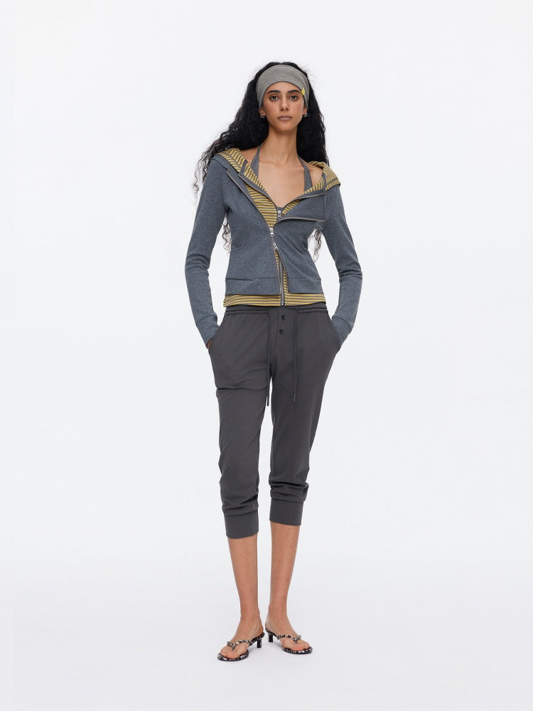 Diagonal Placket Waist Slim Sweat Shirt Jacket【s0000015532】